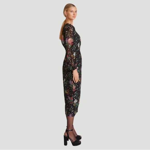 AMUR Sabine Drape Dress | Front Slit | Black | Floral | Sheer | Size 10 - Picture 5 of 16